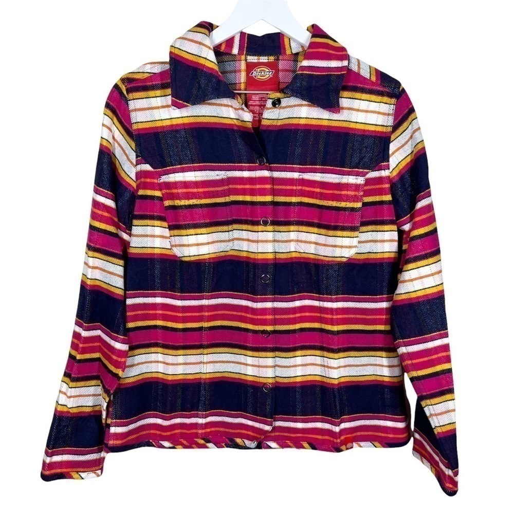 Dickies Womens Multicolor Stripe Snap Button Long Sleeve Shirt Jacket Cotton